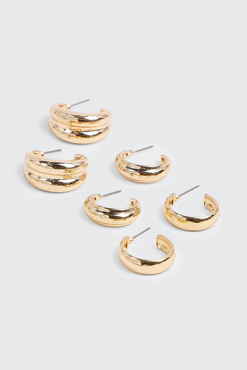 Ardene 3-Pack Gold Toned Hoop Earrings | Stainless Steel