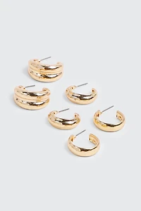 Ardene 3-Pack Gold Toned Hoop Earrings | Stainless Steel