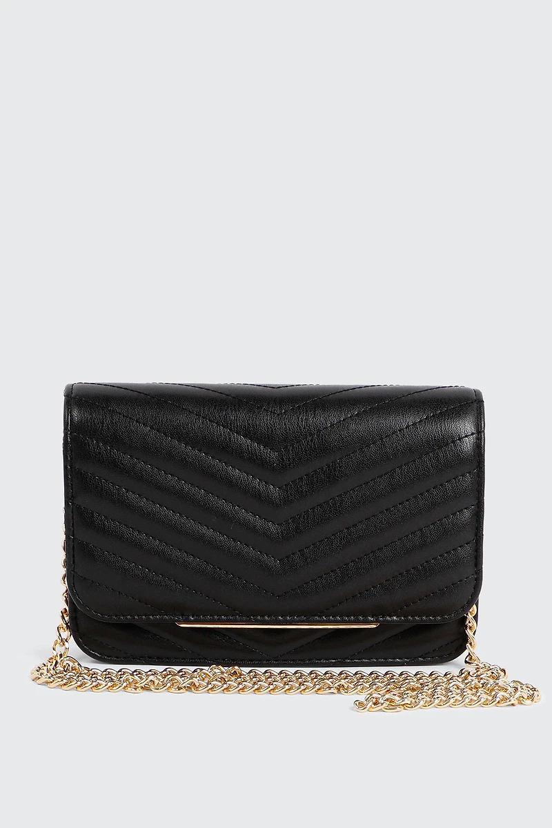Ardene Quilted Crossbody Bag in Black | Faux Leather/Polyester