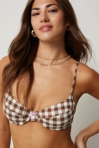 Ardene Gingham Underwire Bikini Top in Brown | Size | Polyester/Nylon/Spandex | Microfiber