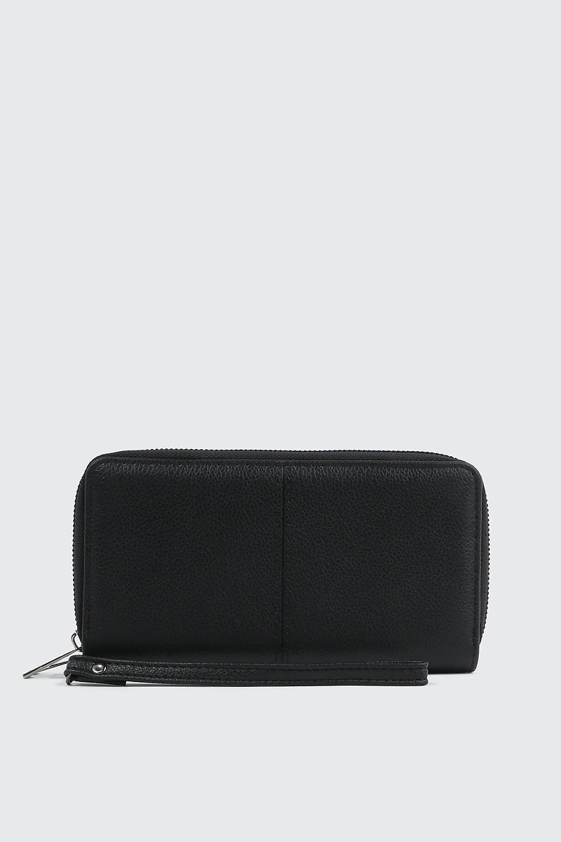 Ardene Double Zip Wallet in Black | Faux Leather/Polyester