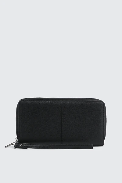 Ardene Double Zip Wallet in Black | Faux Leather/Polyester