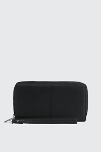 Ardene Double Zip Wallet in Black | Faux Leather/Polyester