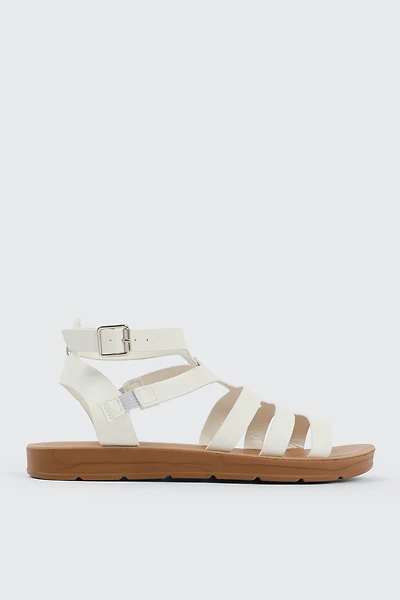 Ardene Flat Strappy Sandals in White | Size | Eco-Conscious