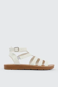 Ardene Flat Strappy Sandals in White | Size | Eco-Conscious