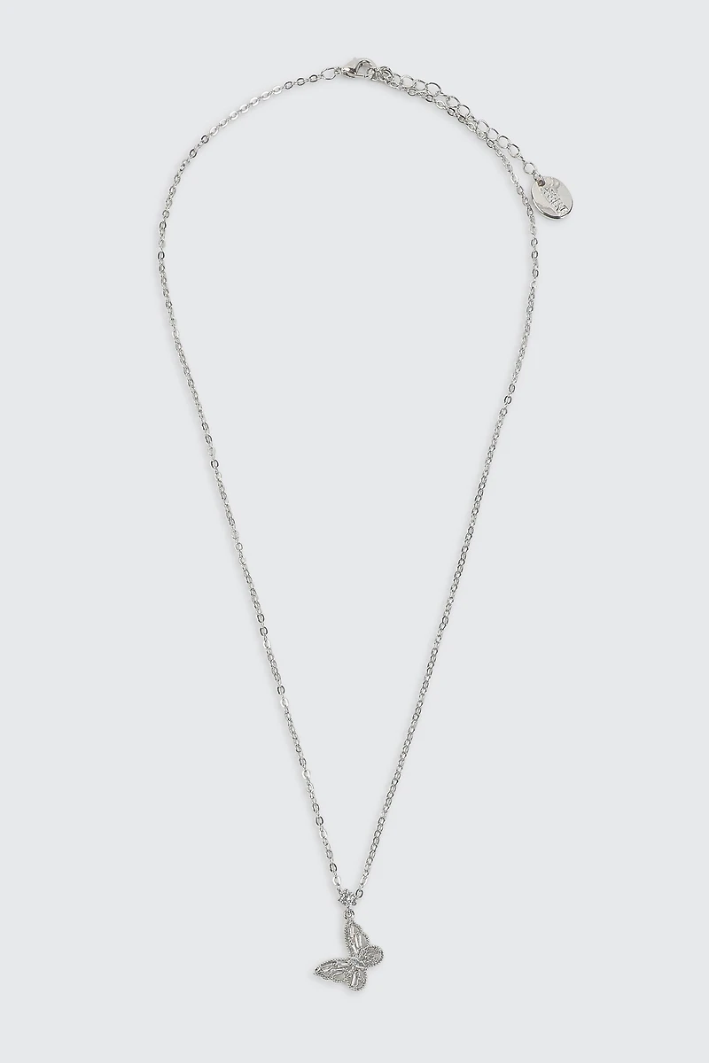 Collier à papillon plaqué or blanc 14K
