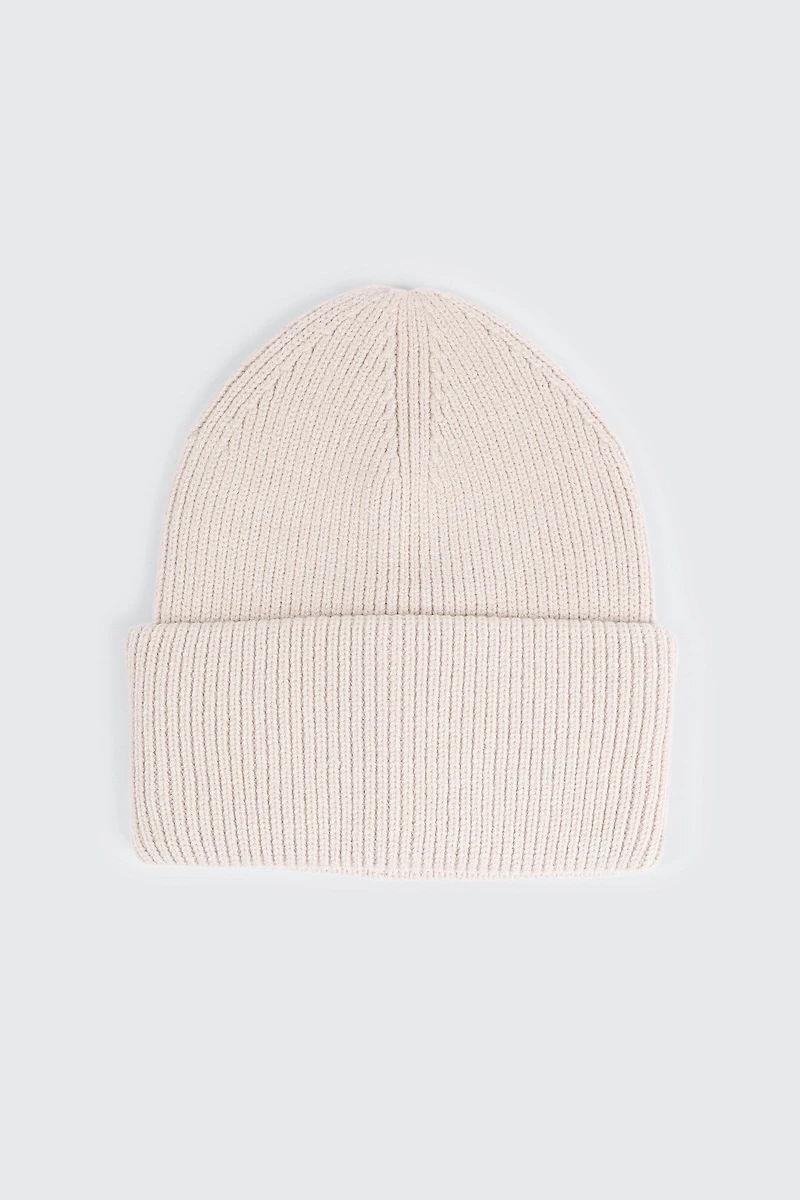 Ardene Wide Cuff Rib Beanie in Off-White | Polyester/Rayon/Nylon