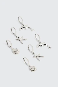 Ardene 3-Pack Ocean Themed Hoop Earrings in Silver | Stainless Steel