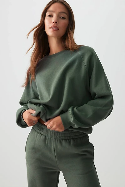 Ardene MADESOFT Fleece Raglan Crew Neck Sweatshirt in Thyme | Size | Polyester/Cotton | Eco-Conscious