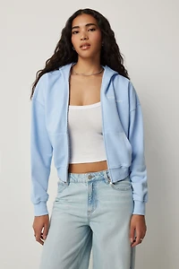 Ardene New York Zip Up Hoodie in Light Blue | Size XS | Polyester/Cotton | Fleece-Lined