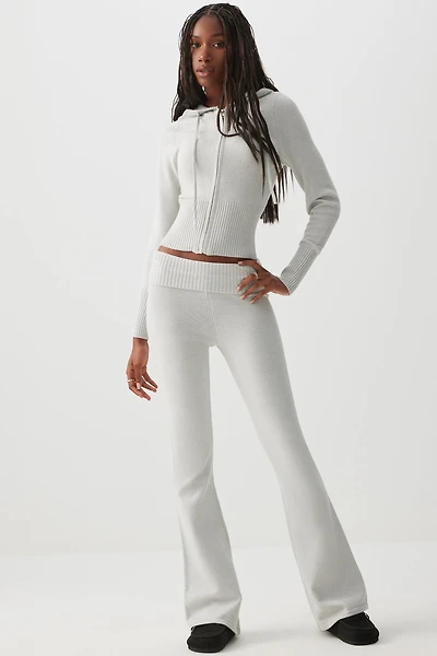 Ardene Fold Over Flare Leg Pants in Light Grey | Size | Polyester/Nylon/Viscose