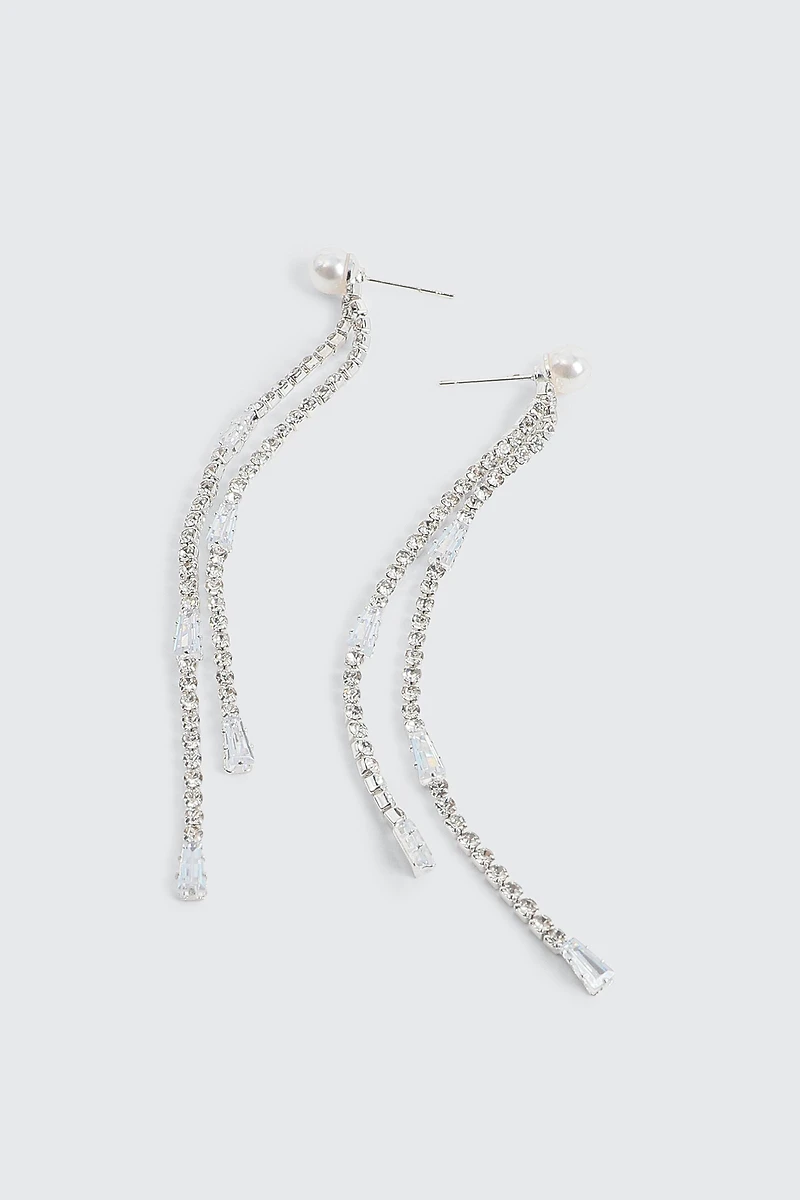 Ardene Stone & Pearl Drop Earrings in Silver | Stainless Steel