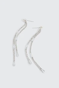 Ardene Stone & Pearl Drop Earrings in Silver | Stainless Steel
