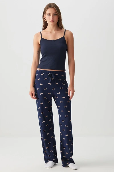 Ardene Super Soft Straight Leg PJ Pants in Dark Blue | Size | Polyester/Spandex | Eco-Conscious