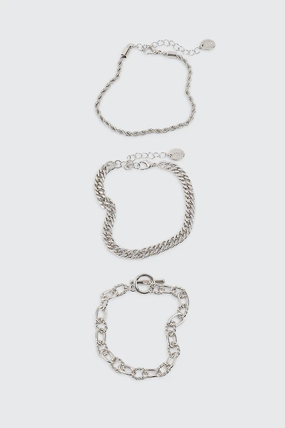 Ardene 3-Pack Mixed Chain Bracelets in Silver