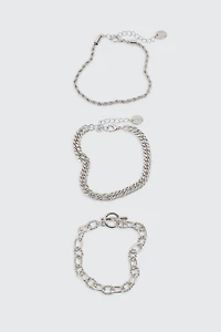 Ardene 3-Pack Mixed Chain Bracelets in Silver
