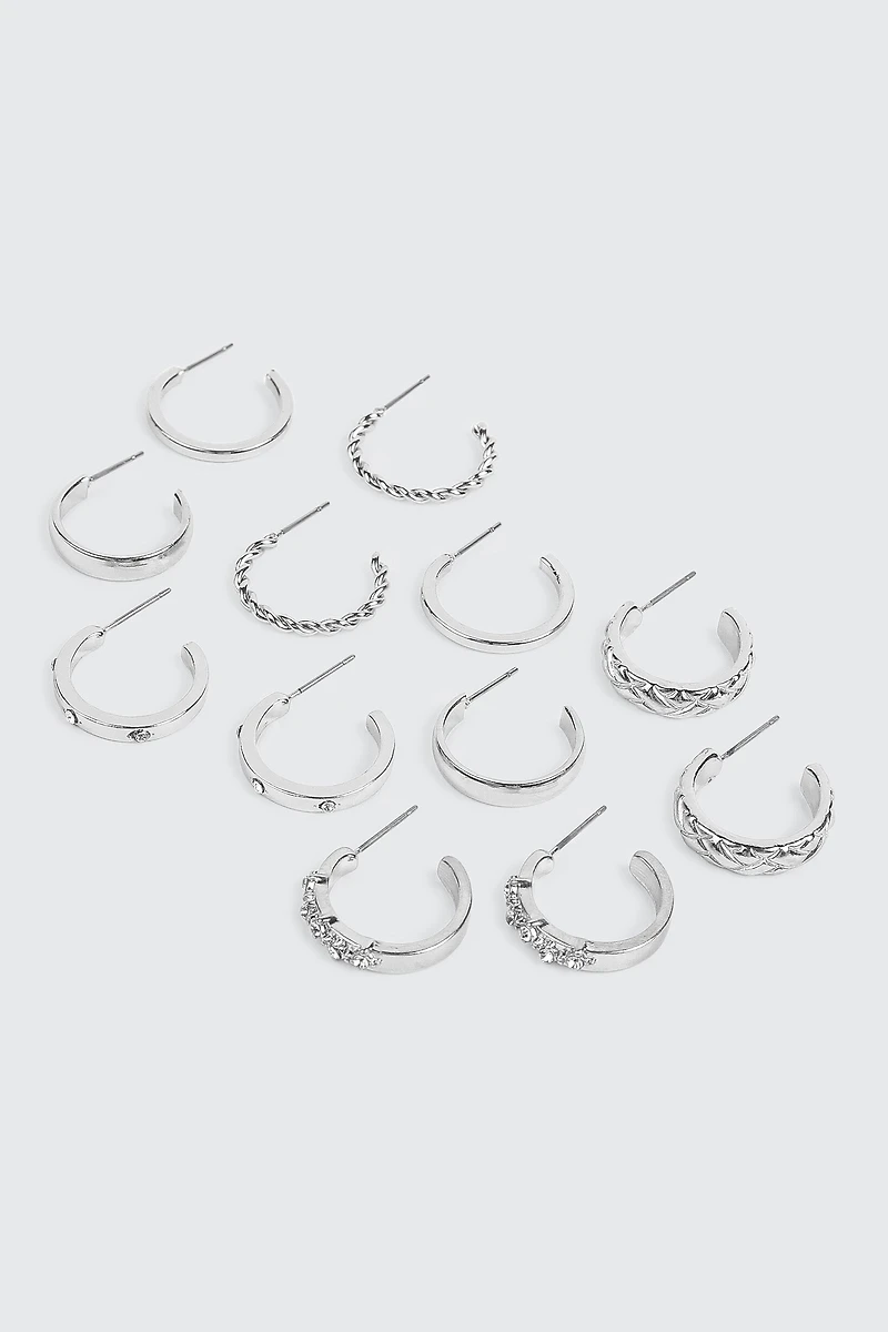 Ardene 6-Pack of Assorted Mini Hoops in Silver | Stainless Steel