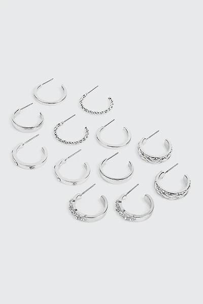 Ardene 6-Pack of Assorted Mini Hoops in Silver | Stainless Steel