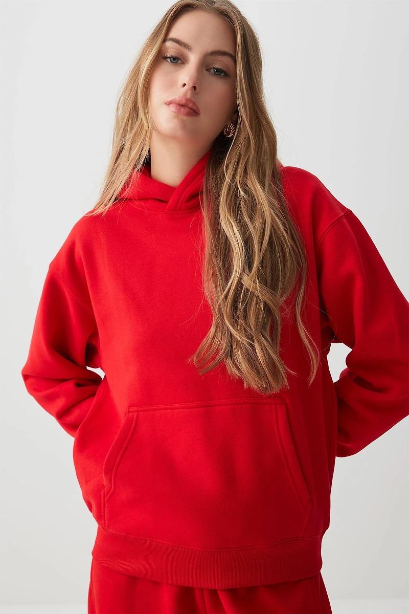 Ardene MADESOFT Fleece Hoodie in Flame Red | Size XS | Polyester/Cotton | Eco-Conscious