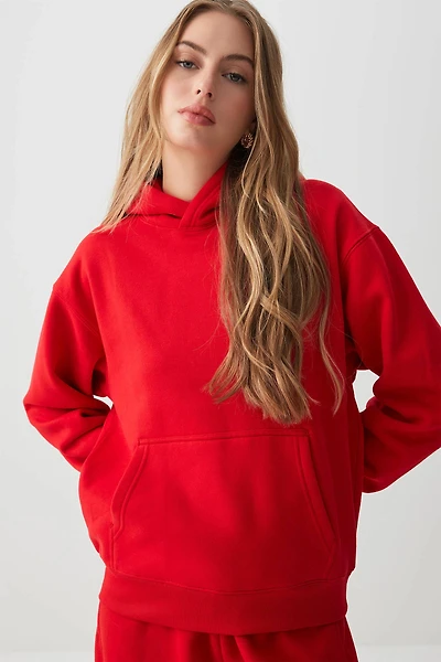 Ardene MADESOFT Fleece Hoodie in Flame Red | Size | Polyester/Cotton | Eco-Conscious
