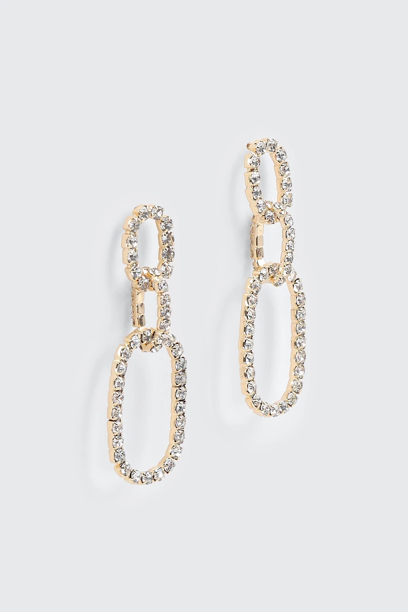 Ardene Rhinestone Oval Link Earrings in Gold | Stainless Steel