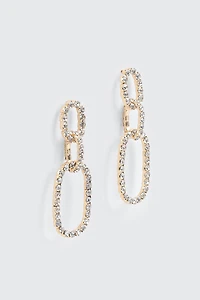 Ardene Rhinestone Oval Link Earrings in Gold | Stainless Steel