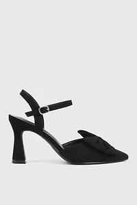 Ardene Flare Heel Pumps with Bow Detail in Black | Size | Faux Suede