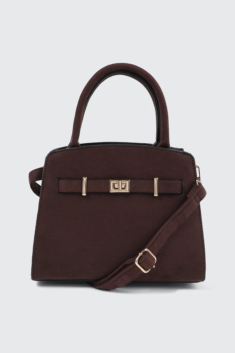 Ardene Faux Suede Structured Handbag in Brown | 100% Recycled Polyester/Faux Suede | Eco-Conscious
