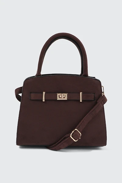 Ardene Faux Suede Structured Handbag in Brown | 100% Recycled Polyester/Faux Suede | Eco-Conscious