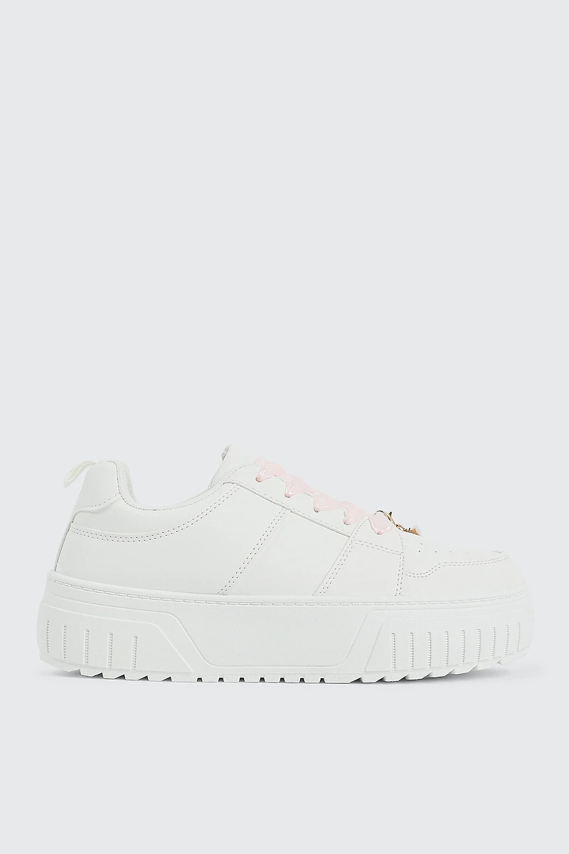 Ardene Basketball Sneakers with Removable Charms in White | Size | Faux Leather