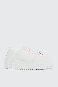 Ardene Basketball Sneakers with Removable Charms in White | Size | Faux Leather