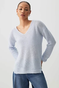 Ardene Shaker Stitch V-Neck Sweater in Light Blue | Size | 100% Acrylic