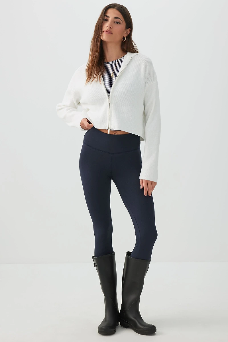 Chandail court à capuchon et glissière en tricot