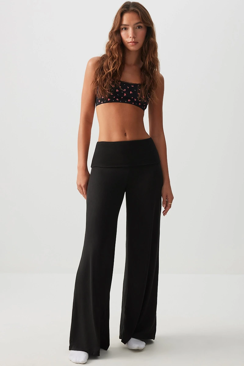 Ardene Bruched Knit Flare Leg PJ Pants in Black | Size | Polyester/Spandex