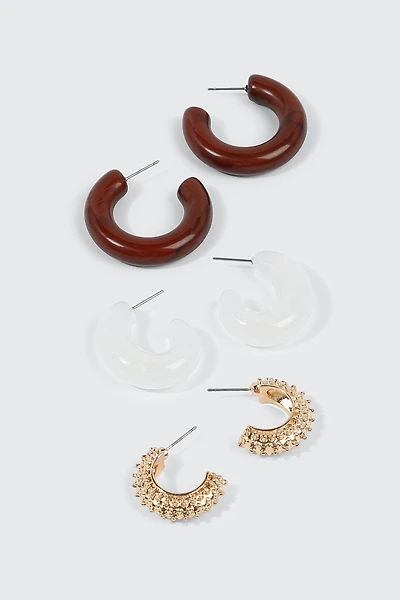 Lot de 3 paires de boucles d’oreilles anneaux