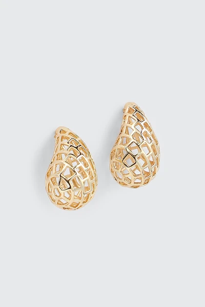 Ardene Openwork Teardrop Earrings in Gold | Stainless Steel