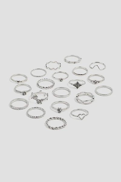 Ardene 20-Pack Assorted Rings in Silver | Size