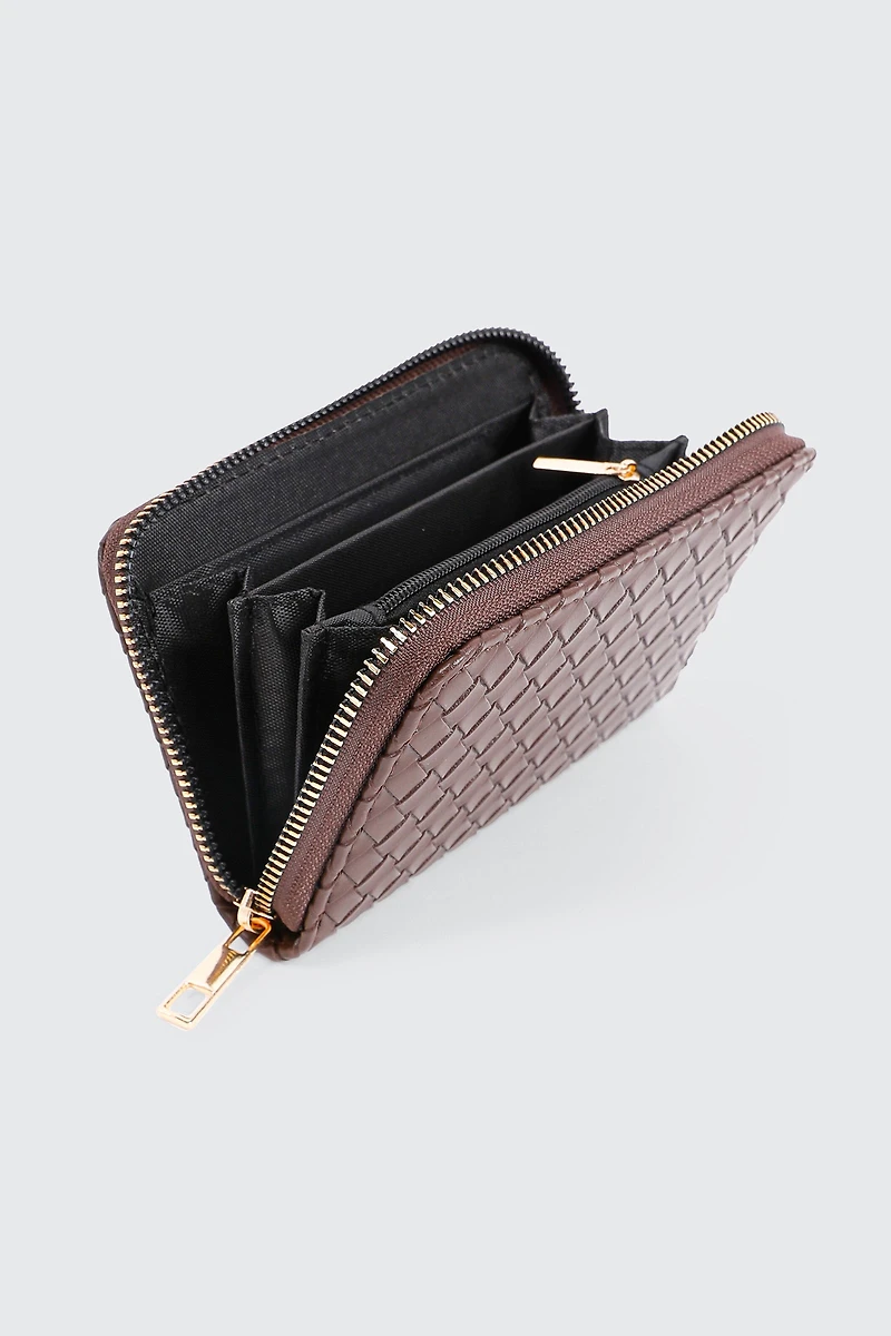 Portefeuille tressé en faux cuir