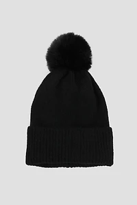 Ardene Soft Beanie with Pompom in Black | Polyester