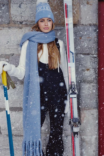 Ardene Rectangular Scarf with Fringes in Light Blue | Polyester
