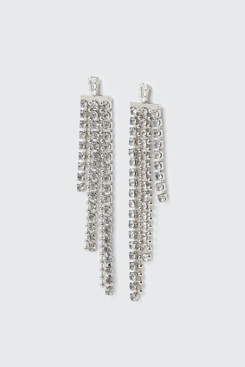 Ardene Rhinestone Waterfall Earrings in Silver | Stainless Steel