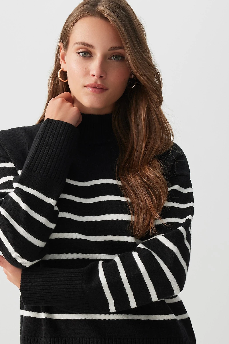 Ardene Striped Mock Neck Sweater in | Size | Polyester/Nylon/Viscose