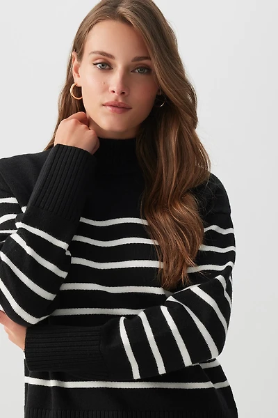 Ardene Striped Mock Neck Sweater in | Size | Polyester/Nylon/Viscose
