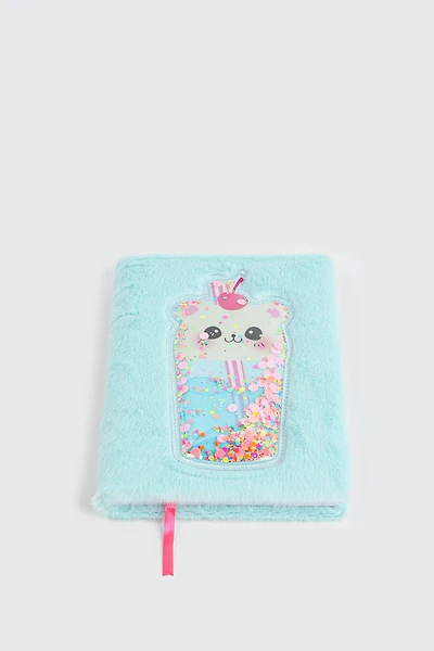 Ardene Kids Plush Bubble Tea Notebook in Light Blue
