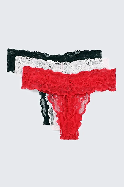 Ardene 3-Pack Lace Thong Panties | Size | Nylon/Elastane