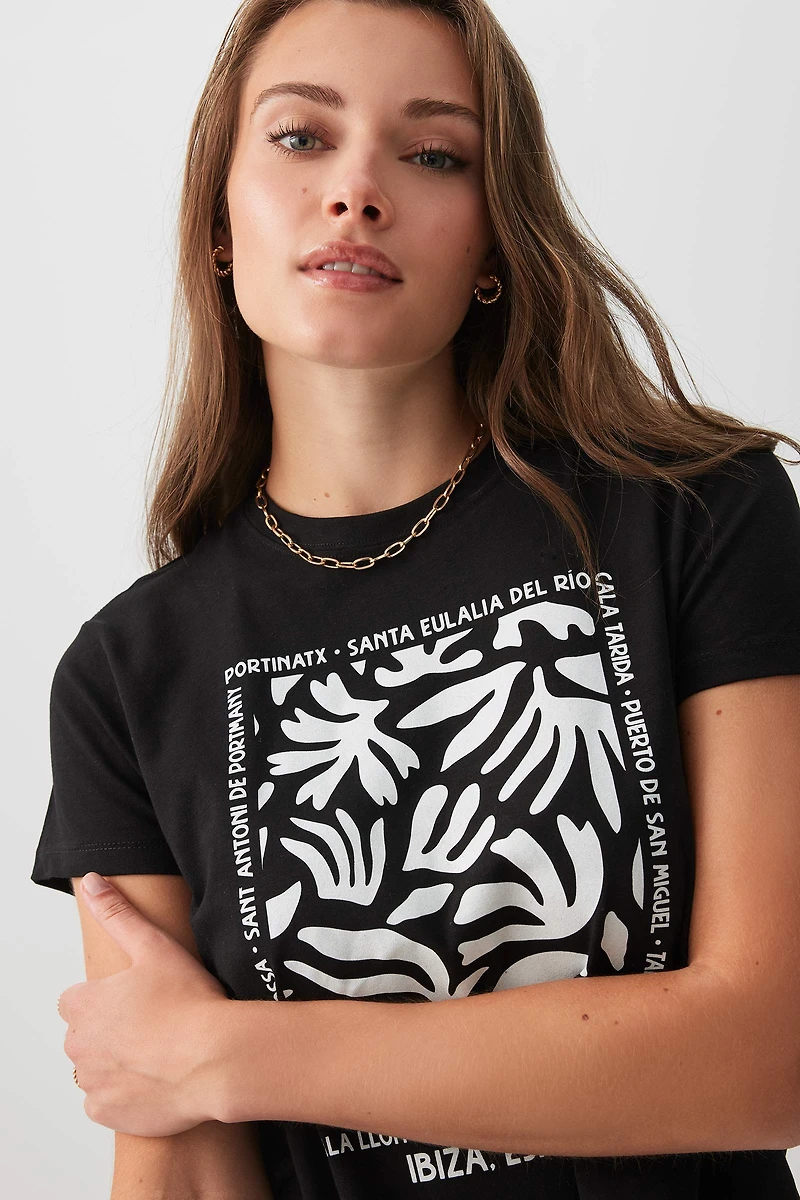 Ardene Short Graphic T-Shirt in Black | Size | Cotton/Elastane