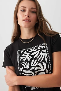 Ardene Short Graphic T-Shirt in Black | Size | Cotton/Elastane