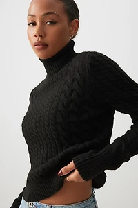 Ardene Cable Knit Crop Turtleneck Sweater in | Size | Polyester/Spandex