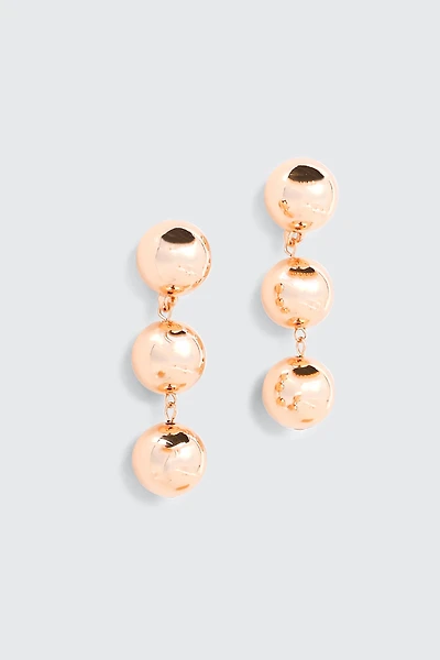 Ardene 3-Ball Drop Earrings in Gold | Stainless Steel