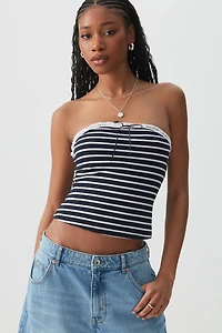 Ardene Striped Tub Top with Bow in Dark Blue | Size | Spandex/Cotton